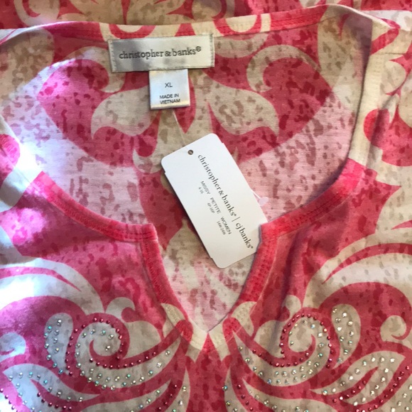 🆕 Pink White Damask Burnout Embellished T-shirt - Picture 5 of 7